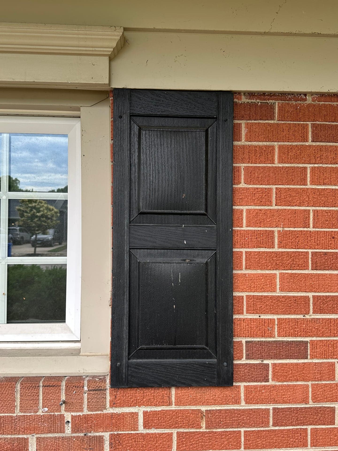 Black Vinyl Raised Panel Exterior Shutters, ~15x55, Used