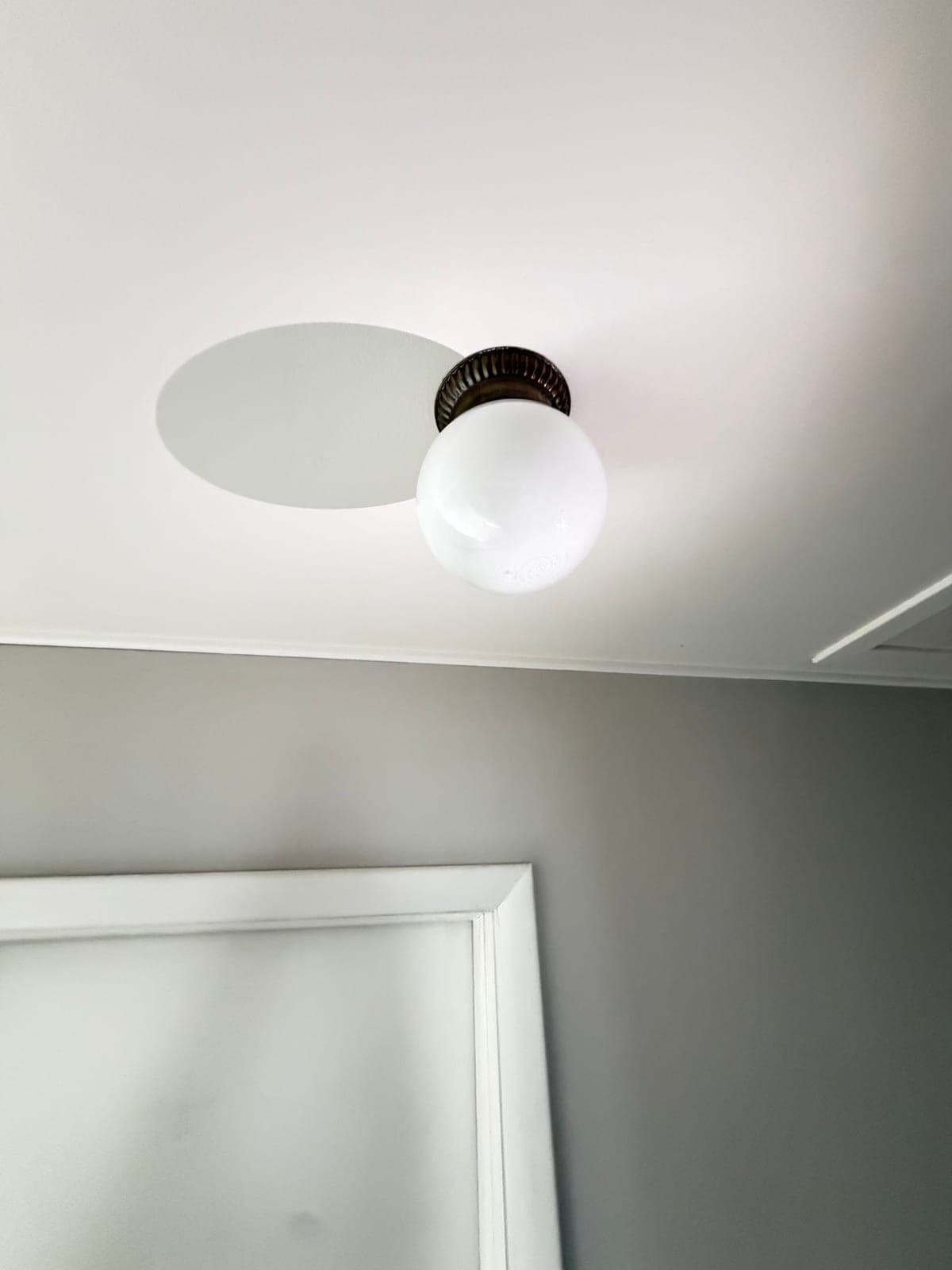 Vintage Brass Flush Mount Ceiling Light w/ Milk Glass Globe