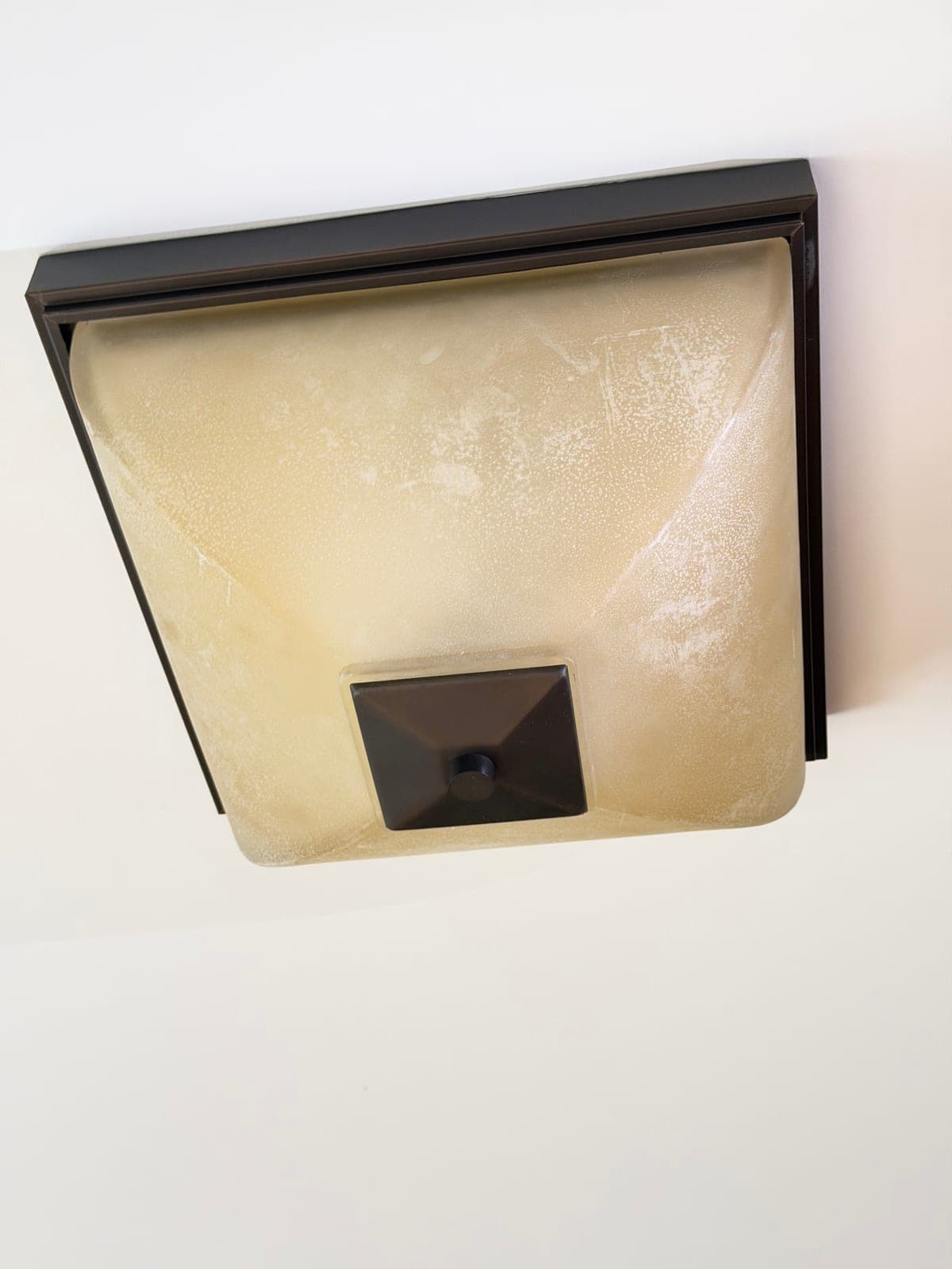 Square Semi-Flush Ceiling Light, Bronze + Amber Scavo Glass, Used